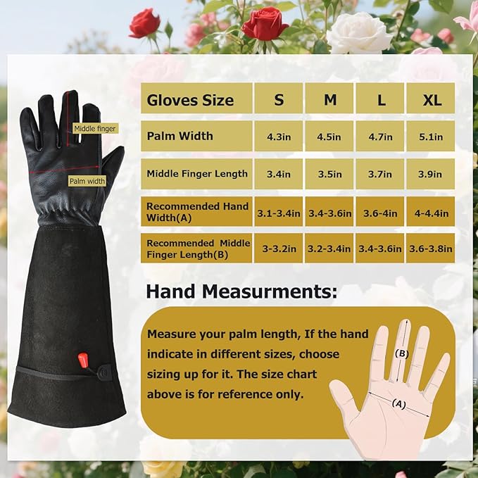 Gardening Gloves, Professional Puncture Proof Gloves for Rose Pruning & Cactus Trimming, Long Leather Garden Gloves Gifts for Women & Men- Full Grain Pigskin (Thorn Proof) (Large, Black)