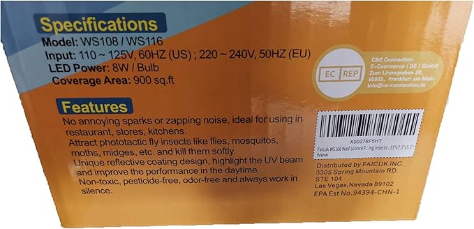 Faicuk WS108 Wall Sconce Fly Light Trap for Capturing Flies, Moths, Gnats, Mosquitos and Other Flying Insects - 13"x7.5"x5.5"
