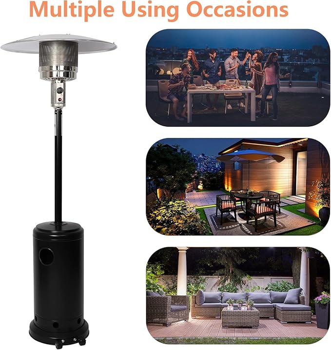Patio Heater for Outdoor Use with Wheels, LP Propane Heater with Triple Protection System, CE & ETL Certified, Outdoor Heater for Commercial Residential Courtyard Porch Garage(Black)