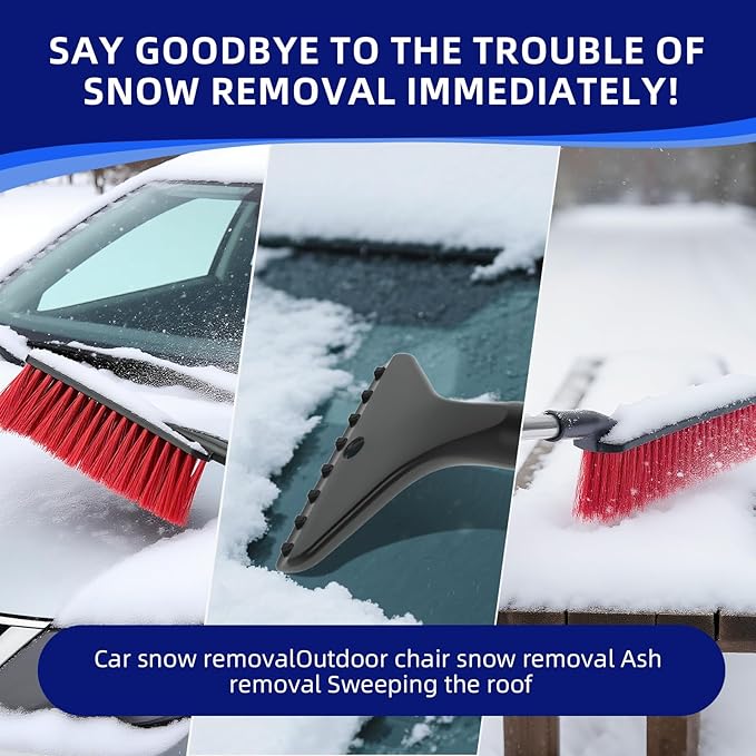 Premium Snow Brush for Car - Detachable & Portable with Ergonomic Anti-Slip Foam Grip,Double Sided ice Scraper for efficient Snow Removal, All Weather Outdoor Use