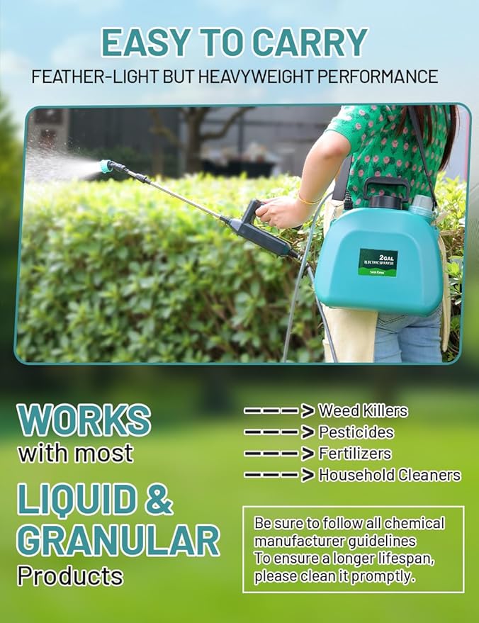 Battery Powered Sprayer 2 Gallon, 7.4V Powful Electric Pump Sprayer in Lawn and Garden with 32'' Wand, Backpack Weed Sprayer for Yard, Fertilizer