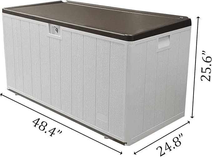 110GAL Brown Blow - Molded Outdoor Deck Box with Lock Hole - Waterproof, SGS - Protected from UV, Robust Storage for Large Garden Tools and Pool Equipment, Effortless Assembly