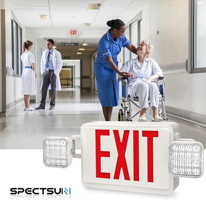 SPECTSUN 10 Pack LED Emergency EXIT Sign Lighting Combo- 120-277V Emergency Exit Lights for Home Power Failure-UL 924 Certified Commercial Emergency Light Fixtures (SPJLEC2RW-WT-10)