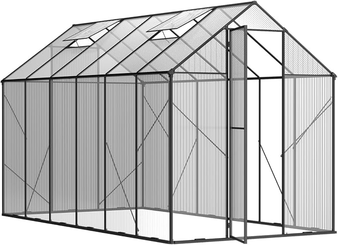 Kingdura 6x12ft Walk-in Greenhouse for Outdoors, Large Polycarbonate Greenhouses with Heavy Duty Aluminum Frame, Adjustable Roof Vent, Lockable Door, UV Protection for Outside Garden Backyard