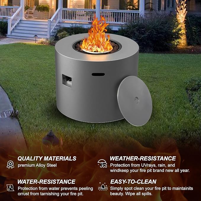 32" Smokeless Propane Fire Pit Table w/Lid, All in One Outdoor Fire Table, Alloy Steel Round Patio Firepit Table 50,000 BTUs, Lava Rocks, Weatherproof Cover, CSA Certified, for Deck, Backyard and Pool