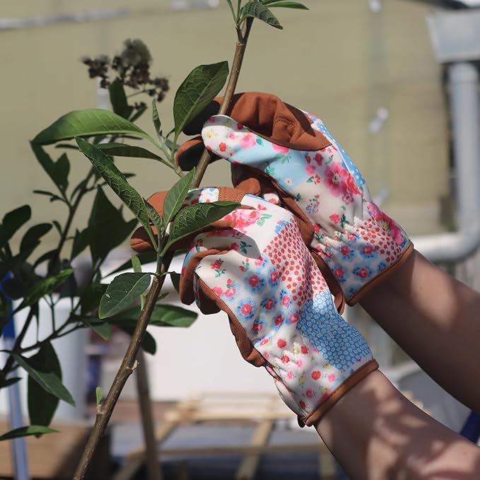 Gardening Gloves for Women, Printed Touchscreen Garden Gloves with Grip, Thorn-Proof Puncture-Resistant Work Gloves