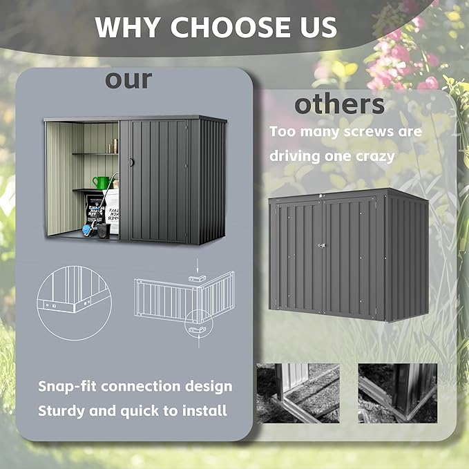 8×4 FT Metal Outdoor Storage Shed with Shelves, Lockable Waterproof Garden Tool Shed, Robust Backyard Patio Shed with Sloped Roof for Lawn Mower, Dark Gray (No Floor)