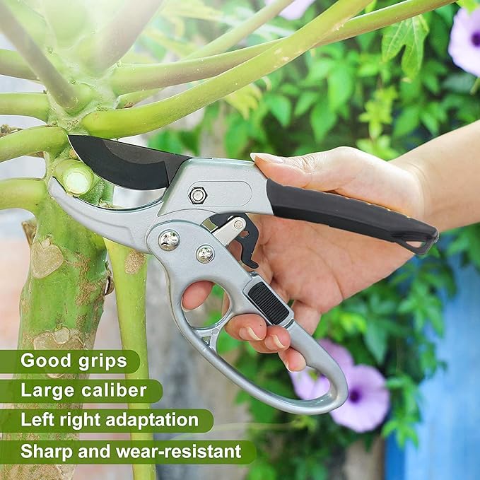 Ultra Sharp Germany Steel Pruning Shears - Cuts 3X Easier, Weak Hand Arthritis Snips, Rust-Resistant, Effortlessly 1-Inch Cut Capacity Garden Scissors, Ergonomic Handle (Black)