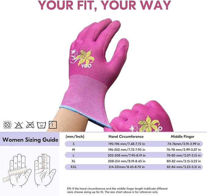 Vgo... 3 Pairs Women’s Gardening Gloves - Non-Slip Nitrile Coated, Breathable for Outdoor, DIY, Ranch, Camping(RB6013)