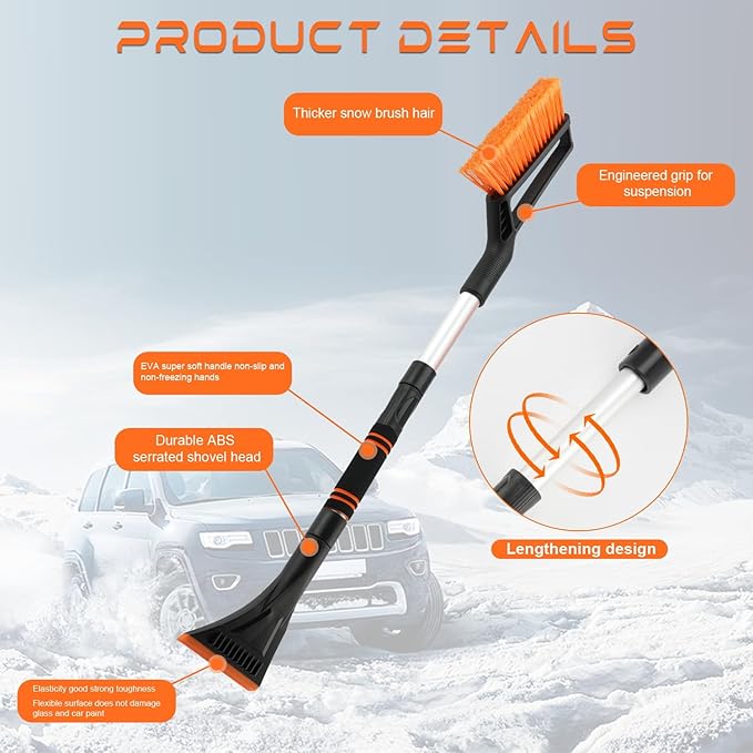 Ice Scraper and Snow Brush for Car Windshield, Snow Scraper for Car, Snow Winter Car Necessities, Multi Functional Car Snow Removal Tools, Car Accessories Gift for Women and Man(Telescoping)