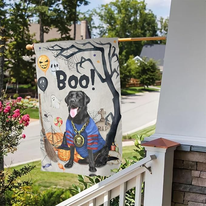Labrador Black Dog Halloween Boo Pumpkin Garden Flag Welcome Party Outdoor Outside Decorations Picks Home House Garden Yard Decor 12x18 Inch