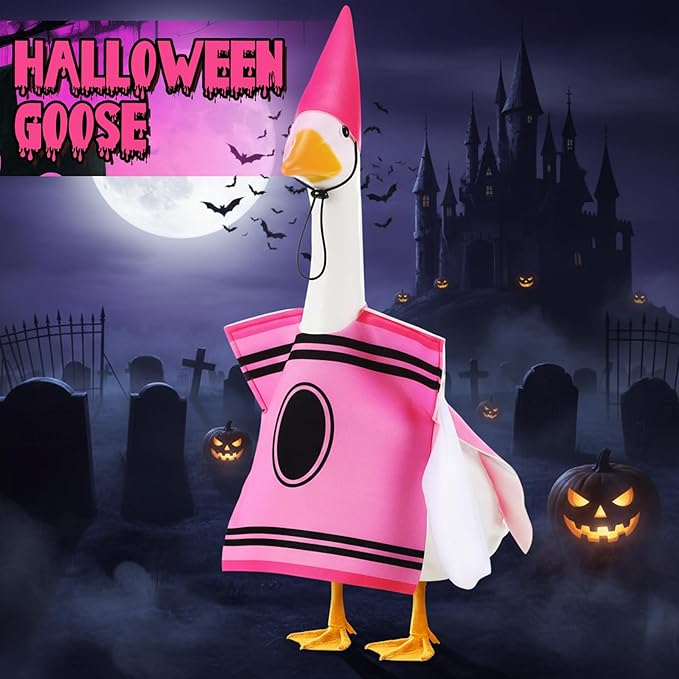 Geyoga Halloween Goose Crayon Costume Porch Goose Outfits 23" Fall Geese Clothes Classroom Lawn School Garden Patio Yard Outdoor Decorations(Pink,Crayon)