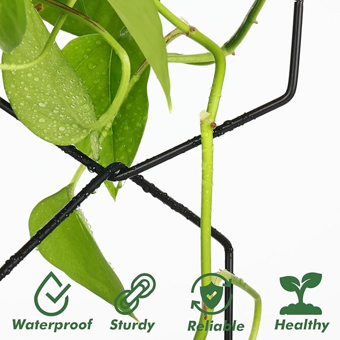 15 Ft Chain Trellis for Climbing Plants Indoor, 36 Packs Hexagon DIY Wall Trellis, Pothos Plant Climber Support, DIY Lengths Plant Support Stakes with Connect-Hooks, Ties, Hooks, Black