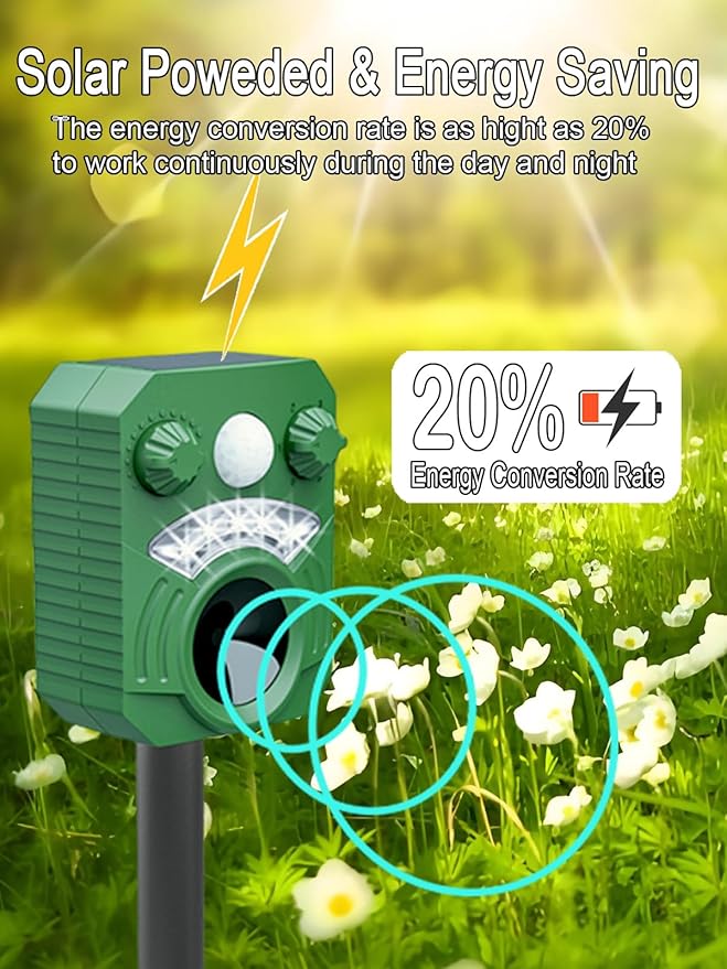 Cat Repellent Outdoor Squirrel Deterrent with Motion Sensor LED Flash Light,Deer Raccoon Skunk Rabbit Coyote Armadillo Animal Scare Away for Patio Lawn Garden Yard