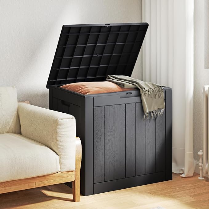 Deck Box with 31 Gallon Capacity, Weatherproof Resin Lockable Outdoor Storage for Secure Package Deliveries and Indoor Storage in Garden or Patio(Black)
