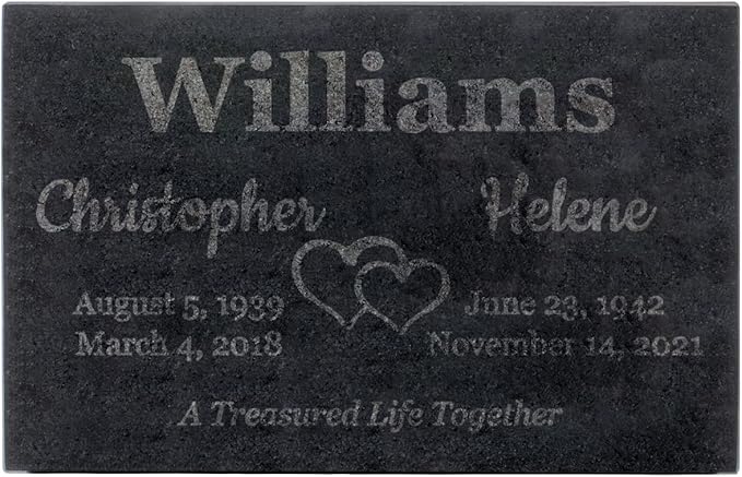 PlaqueMaker Black Granite Memorial Headstone for Two Lost Loved - Great for Your Garden, Tree Dedication, or in a Cemetery. Includes Your Text and Select Clipart (14 x 9 x 2)