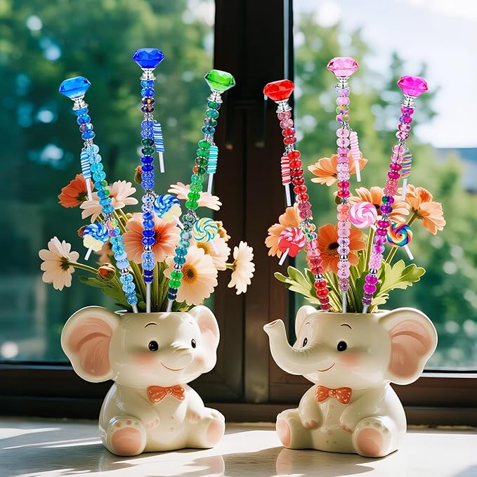 VICTLOV Crystal Suncatcher Making Kit, European Large Hole Beads Glass Balls for Garden Decoration, DIY Outdoor Hanging Ornaments (176Pcs Diamond+Lollipop)