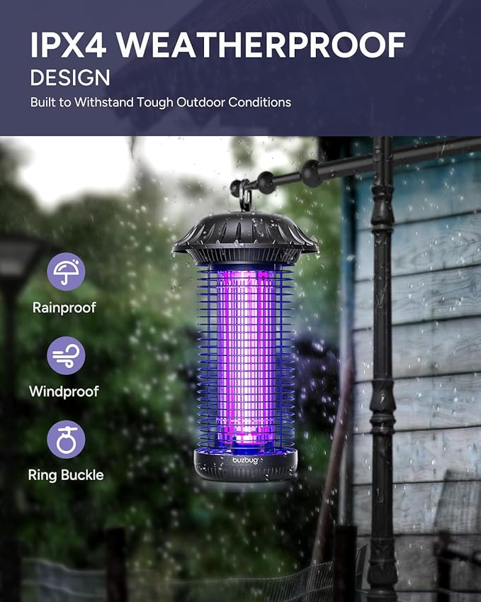 Buzbug LED Bug Zapper Indoor Outdoor, 10 Years Lifespan, 6.5ft Power Cord, IPX4 Waterproof, High-Voltage, Mosquito Zapper, Fly Trap Mosquito Trap, Fly Killer Fly Zapper -MO008C