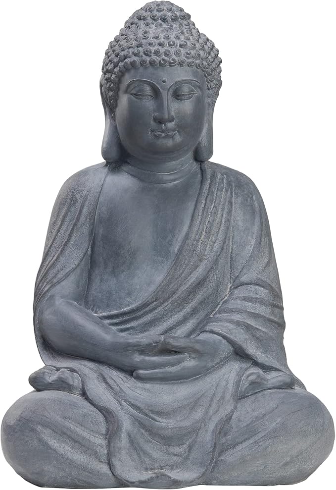 TOETOL Outdoor Buddha Large Statue Meditative Asian Zen Indoor 20” High Medium Yard Decor Magnesium Oxide Stone for Yard Garden Patio Deck Home, Dark Grey