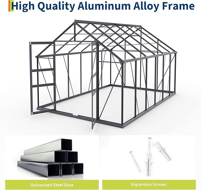 8×12FT Polycarbonate Greenhouse for Outdoors, Large Walk in Green House Kit and Winter Garden Planting, Enhanced Aluminum Green Houses for Outside to Protect Vegetables or Plants