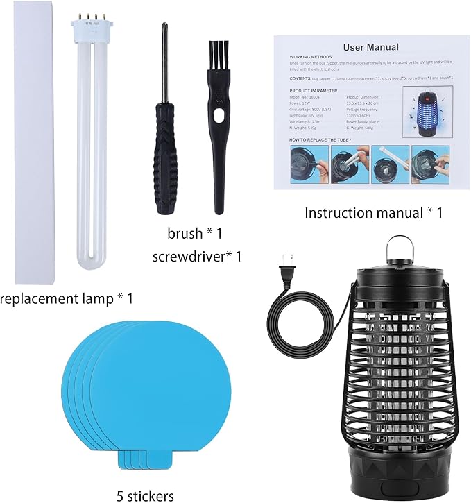 Electric Bug Zapper, 2500V Plug-in Mosquito Trap with Replaceable Sticky Pads & Lamp Tube, 365nm Lighted Hanging Insects Killer Attracting Moths, Gnats, Flies IPX4 for Indoor Outdoor Use