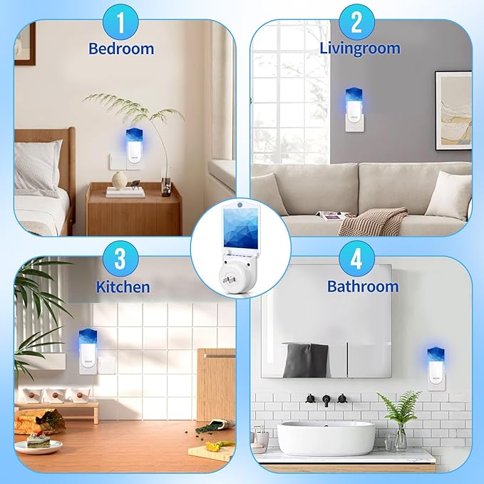 Fly Trap Indoor, Bug Catcher, Fruit Fly Traps for Indoors, Blue Light Bug Killer Plug in, Attracts Mosquito, Fly, Moth, Sticky Glue Gnat Trap - Flying Insect Trap Home (1 Device + 6 Refills)