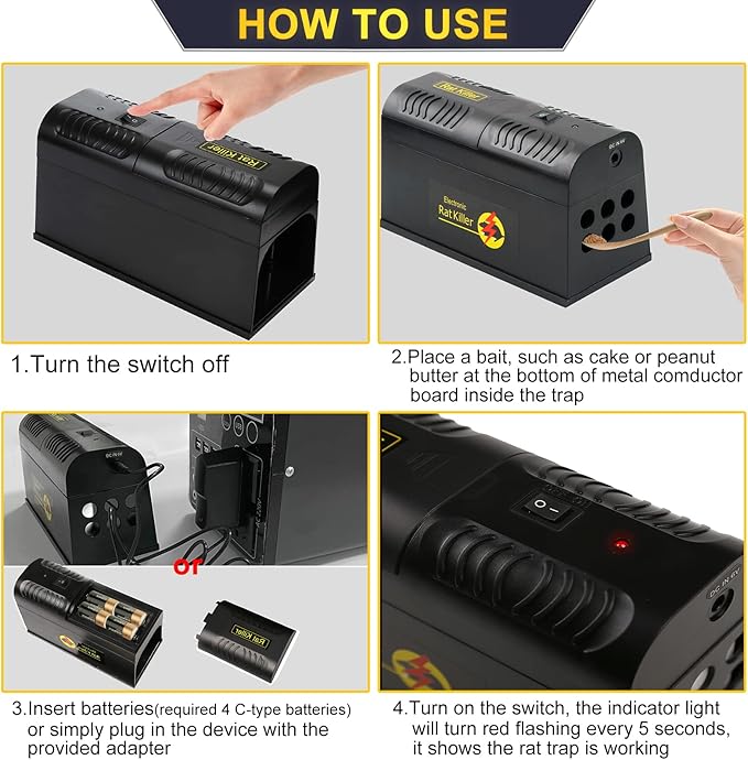 Electric Rat Trap, Humane & Effective Mouse Traps Indoor for Home, No Touch Reusable Rodent Control with High Voltage - Instantly Kills Mice Rats for Rooms, Kitchens, Outdoor Use