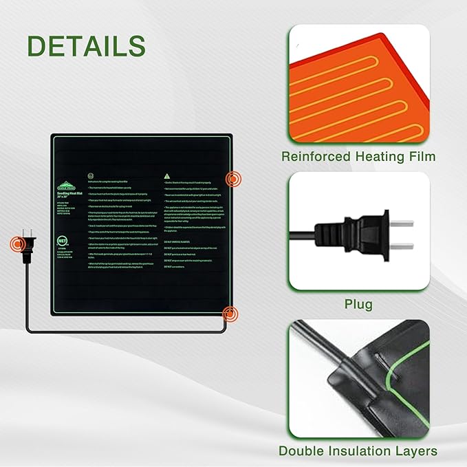 EAGLE PEAK Waterproof Seedling Heat Mat 20" x 20", UL & MET-Certified Heating Pad for Seed Starting, Germination, and Hydroponic Gardening, Includes (1) Warming Mat