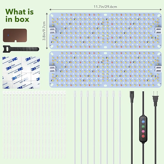Full Spectrum Grow Lights, 24W Plant Grow Lights for Indoor Plants with Daisy Chain Function, Sunlike Spectrum, 384 LEDs and 4/8/12/16/20H Timer for Seed Starting(Pack2)
