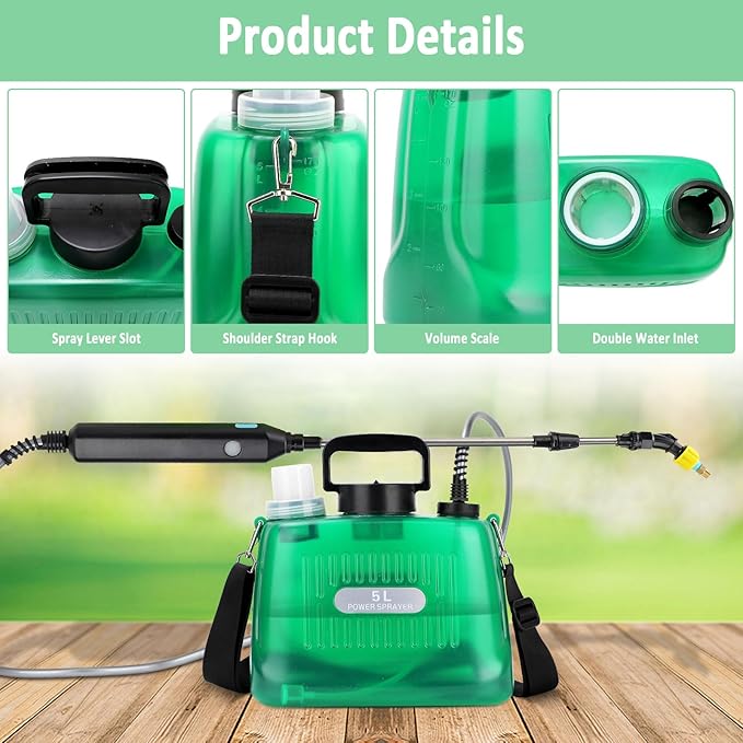 Battery Powered Sprayer, 1.35 Gallon Electric Sprayers in Lawn and Garden Sprayer Pump Outdoor Battery Operated for Lawn & Garden