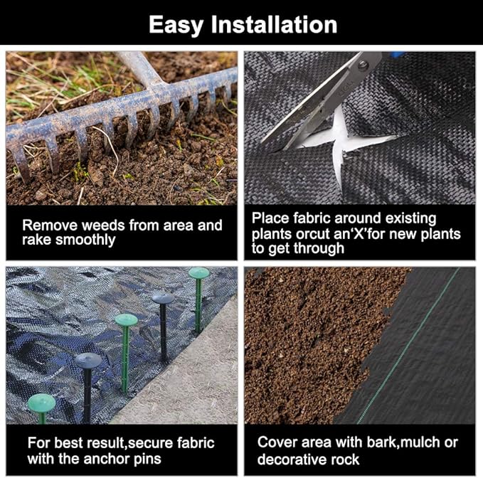 TUFFIOM Weed Barrier 6.5 x 300 FT Garden Landscape Fabric, UV Resistance Ground Cover, 125gsm/3.7OZ Heavy Duty Material for Superior Weed Control, Perfect for Greenhouse, Yard, Flower Bed, Garden