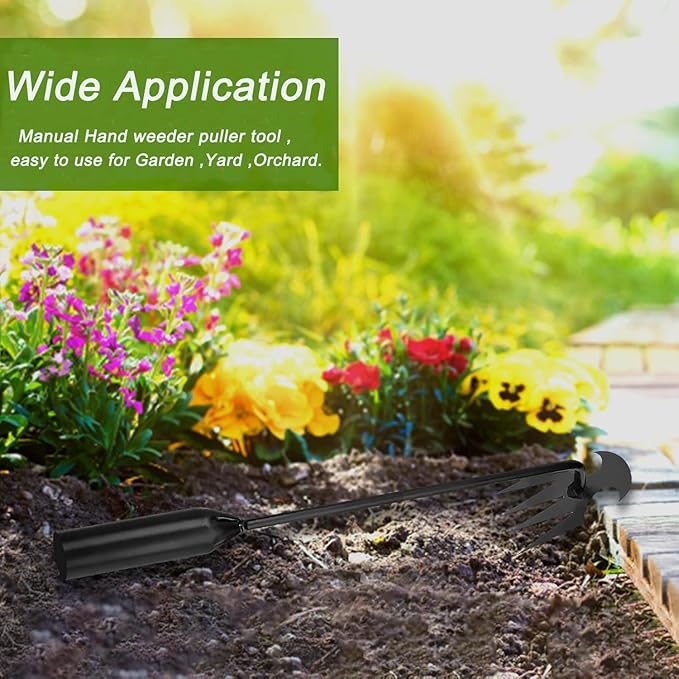 Weed Pulling Tool Garden Uprooting Weeding Tool, Weed Puller Tool, 2025 New Portable Garden Weeding Tool, 15.7in Weeder Tool, 4 Teeth Weeding Artifact Uprooting Weeding Tool Black