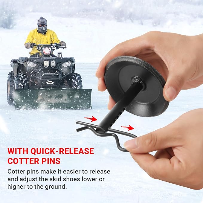 AR-PRO Replacement Snow Plow Skid Shoes for Compatible with ATV/UTV Polaris K-Plow 2205071 and 2208864 - Hardened Steel Snow Plow Non-Slip Base with Quick-Release Cotter Pins (2-Pack, Black)