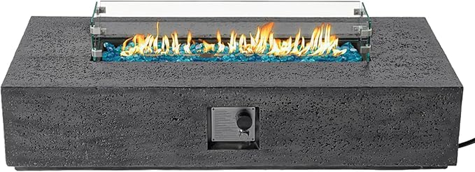 SUNBURY Outdoor Propane Burning Fire Pit, 56x28 inch Square Patio Fire Table 50,000 BTU Fire Pit for Outside with Waterproof Cover and Blue Glass Stones, Light Gray