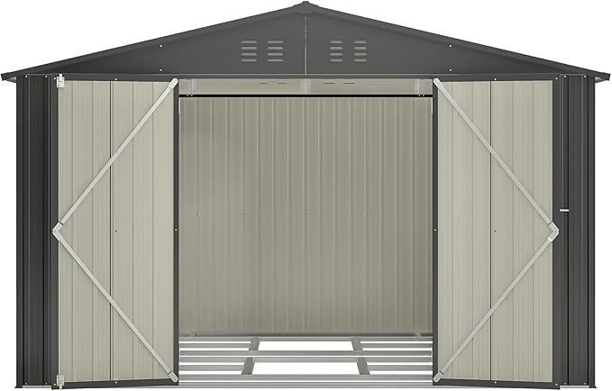 Outdoor Storage Shed, 10X8 FT Galvanized Steel Metal Shed, Lockable Waterproof Tool Storage Sheds for Garden, Patio, Lawn – Durable Storage Solution in Multiple Sizes