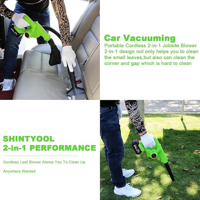 Cordless Leaf Blower, 2-in-1 Portable 21V Lithium Battery 110V Multifunctional Blower for Blowing Leaf, Clearing Dust & Small Trash,Car, Computer Host, Hard to Clean Corner by SHINTYOOL