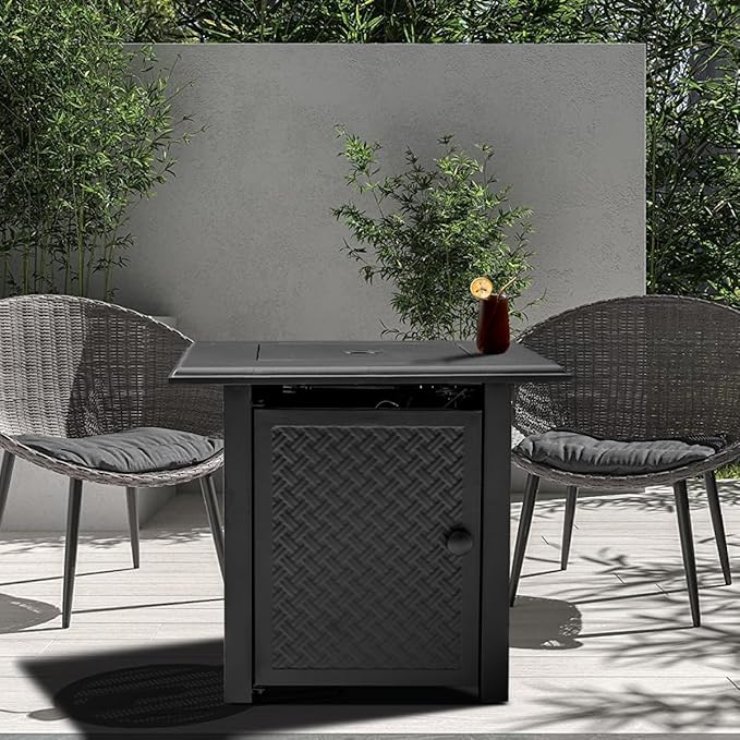 28 Inch Propane Fire Pit Table, 50,000 BTU Steel Gas Fire Pits for Outside,Outdoor Gas Firepit with Lid and Lava Rocks,CSA Certified Propane Firepit for Paito Garden Backyard,Add Warmth to Gatherings