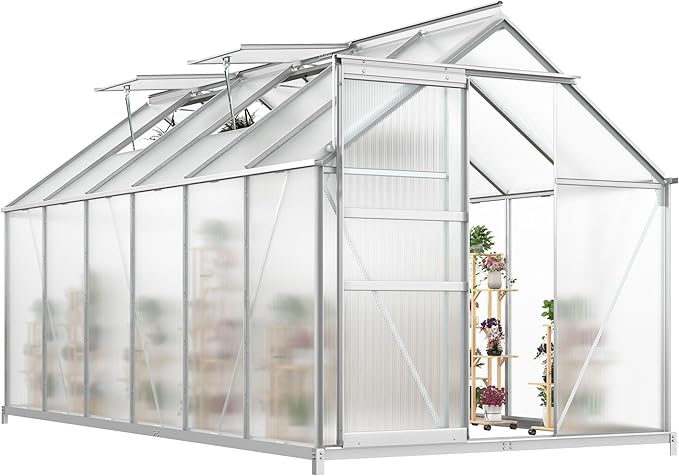 YITAHOME 12x6FT Polycarbonate Greenhouse Large Heavy Duty Green Houses Outdoor Aluminum Greenhouses with Sliding Doors Vent Window Walk-in Greenhouse for Garden Backyard, Silver