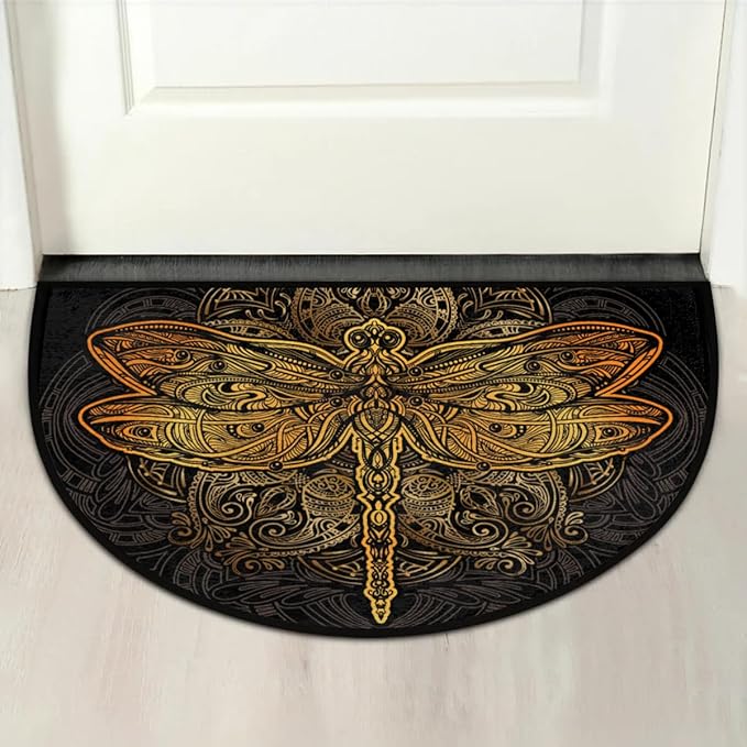 cfpolar Boho Dragonfly Half Round Door Mat, Non Slip Area Rug Soft Doormat for Front Door Indoor Entrance Welcome Mat for Garage Patio Home Decor 24 x 36 in