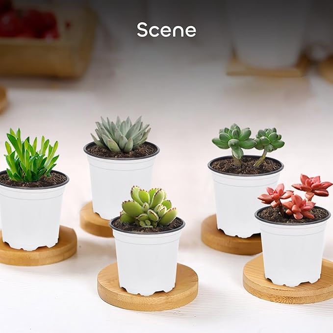 GROWNEER 60 Pack 4 Inch Thick Plastic Nursery Pots with 15 Plant Labels, White Seedling Starter Set for Indoor Outdoor Flower Planting and Garden Transplants Planter