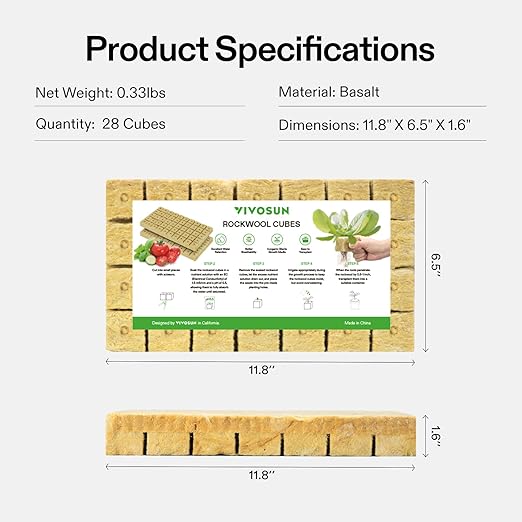 VIVOSUN 1.6" Rockwool Cubes, 28 Plugs Stonewool Starter Grow Cubes for Cuttings, Cloning, Plant Propagation, Seed Starting, Hydroponic Grow Media for Vigorous Plant Growth, 1 Sheets of 28 Plugs