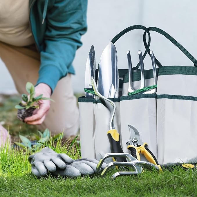 Garden Tools, 8 Piece Heavy Duty Gardening Tools Set with Non-Slip Rubber Grip, Stainless Steel Garden Tool, Gifts for Kids, Women, Husbands, and Parents