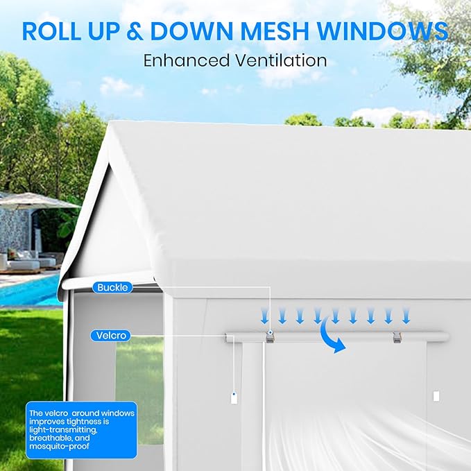 Carport 10x20 Heavy Duty Portable Garage,Carport Canopy with Roll-Up Windows & Doors,Portable Garage and Shelter with Removable Sidewalls,Car Tent Garage with All-Season Tarp for Truck Bike Lawnmower