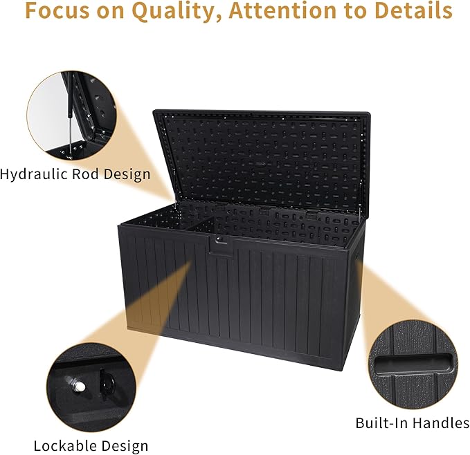 KUIKUI 320 Gallon Deck Box Waterproof, Extra Large Outdoor Storage Box Lockable with Divider and Lifter Prevent Water Seeping into from Floor for Patio Cushions