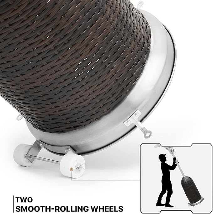 MoNiBloom 41000 BTU Propane Patio Heater with Wheels and Stainless Steel Burner Outdoor Patio Heater for Commercial Use, Residential, Garden, Backyard, Porch, Deck, Balcony (Brown)