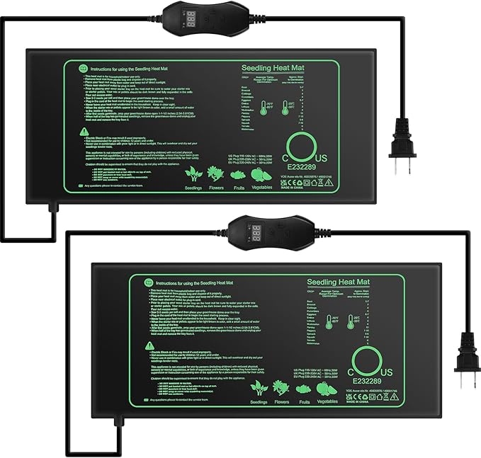 ROCEEI 2 Pack Seedling Heat Mat with Digital Thermostat Controller 10 x 20.75 Inch Waterproof Plant Seedling Heat Mat for Germination, Hydroponics, Brewing, Breeding, Indoor Gardening and Greenhouse
