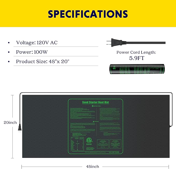 iPower 2-Pack Seedling Heat Mat Upgraded Technology Waterproof Durable Germination Station Warm Hydroponic Pad for Indoor Home Gardening Seed Starter, 48" x 20", Black