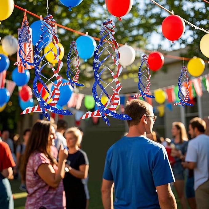 Hausse Patriotic Bird Repellent Spiral Reflectors Mylar Spinner, Hanging American Flags Reflective Bird Deterrent Device for 4th of July Independence Day, Scare Birds & Animal Away, 6 Pack