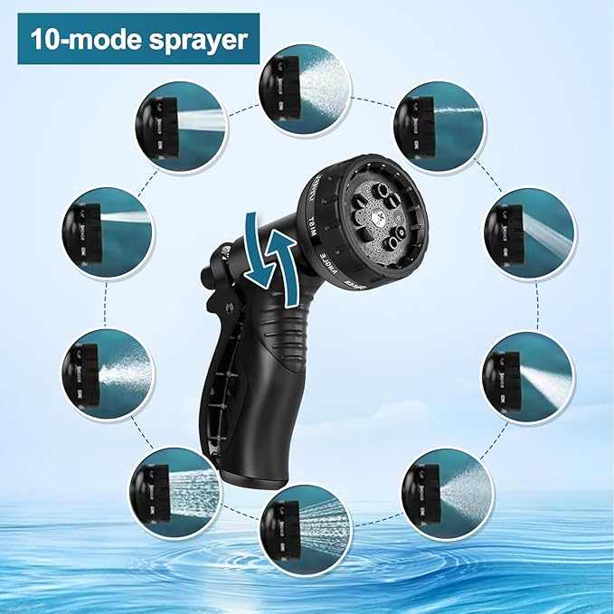 Stainless Steel Garden Hose 50ft Heavy Duty Metal Water Hoses with 10 Function Water Hose Nozzles for Yard Outdoor