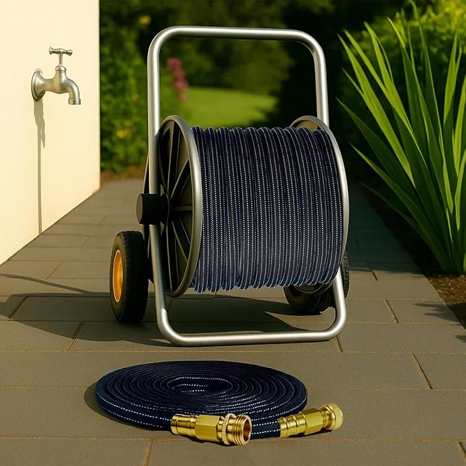 10FT Lightweight Garden Hose,Flexible Water Hose with Solid Brass Head,Kink-Free,Collapsible Hose,High Pressure Flat Water Hose for RV,Boat,Car Wash,Garden,Yard,Camper,Outdoor (BlueBlack, 10 feet)